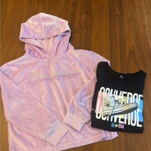 Converse Lavender Cropped Hoodie and Black T-Shirt Girls Size Large